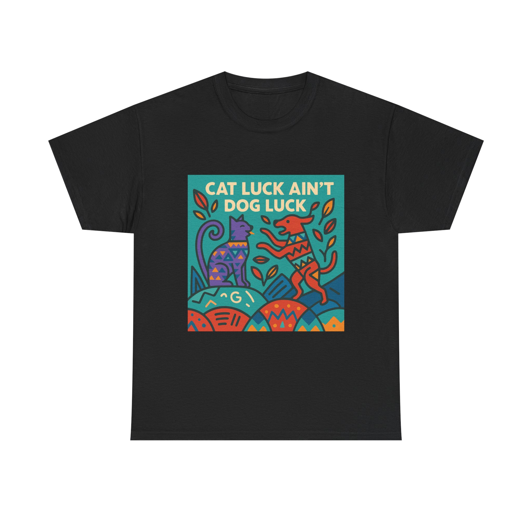 Whimsical Unisex Heavy Cotton Tee - "Cat Luck
